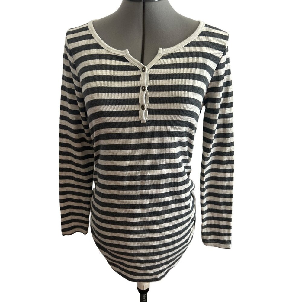 Belly By Design Gray Striped Long Sleeve Maternity Sweater Top, Medium